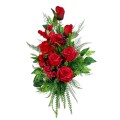bukiet na cmentarz we wkładzie wazonowym na grób cynia gladiola róże kolor czerwony front