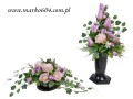 komplet na cmentarz stroik i bukiet na grób tulipany róże krokusy kolory lilaróż lawendowy fioletowy