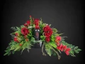 kompozycja stroik na cmentarz grób ze zniczem led róże gladiola kolor czerwony czarne tło