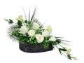 kompozycja stroik łezka na cmentarz grób róże eustoma kolory biały kremowy front