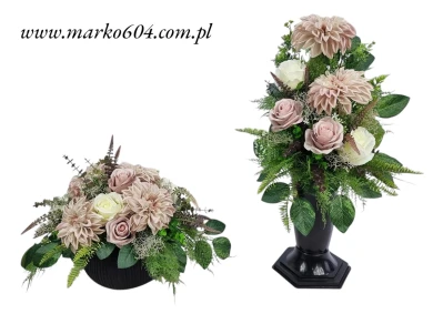 DALIE RÓŻE cappuccino (429.18) DUŻY stroik + bukiet KOMPLET na cmentarz grób