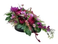 kompozycja stroik na cmentarz grób piwonie margaretki gladiola dalia kolory burgund fiolet lila lewa strona