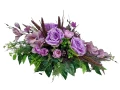 kompozycja stroik wiązanka na cmentarz grób pomnik róże gladiola kolor fioletowy front